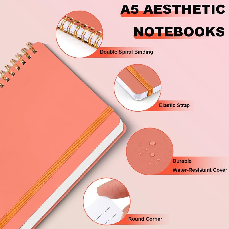 DMSVK 4 Pack A5 Spiral Journal Notebook, Lined Notebooks for Work, Note Taking, School, Writing, Spiral Bound Journaling Notebooks 8.3x5.8 Inch with Strap, Cute Notebooks for Women 57 Sheets - Image 3